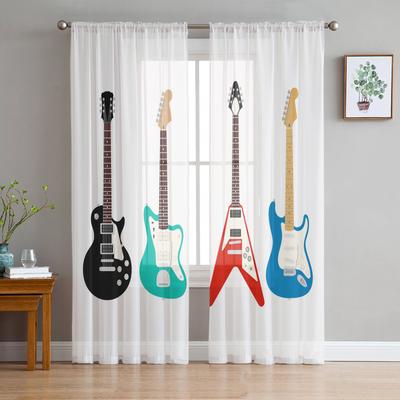 Guitar Bass Jazz Music Classic White Sheer Curtains for Living Room Decoration Window Curtains Kitchen Tulle Voile Curtains