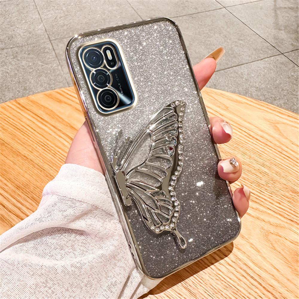 Glitter Butterfly Quicksand Plating Phone Case For OPPO A17 A16 A16S A54S A53S A91 A5 A9 A31 A53 2020 Reno 12 11 Pro 11F Cover