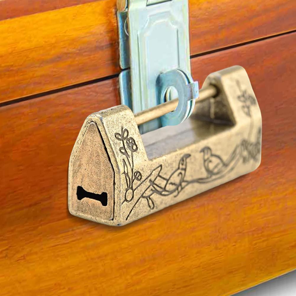 Antique Zinc Alloy Lock Vintage Padlock for Jewelry Box Drawer Chest Cabinet Ornate Floral Bird Decoration Includes Key