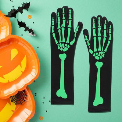 1 Paar Halloween Skelett Geist in der Nacht Hand Print Glow Handschuhe Leuchtende Kontrast Farbe