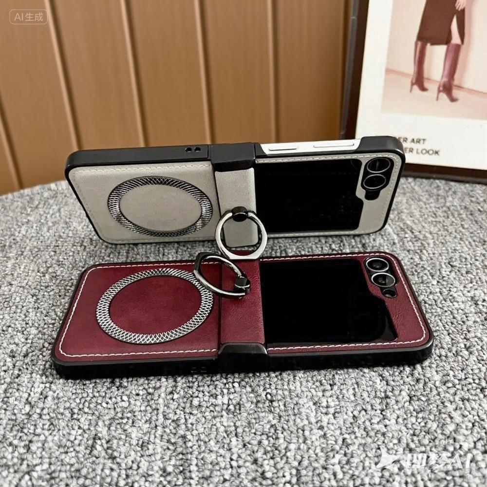 New Frosted Leather Pineapple Texture Ring Holder Magnetic Phone Case For Samsung Galaxy Z Flip 7 FE 6 5 4 Wireless Charge Cover