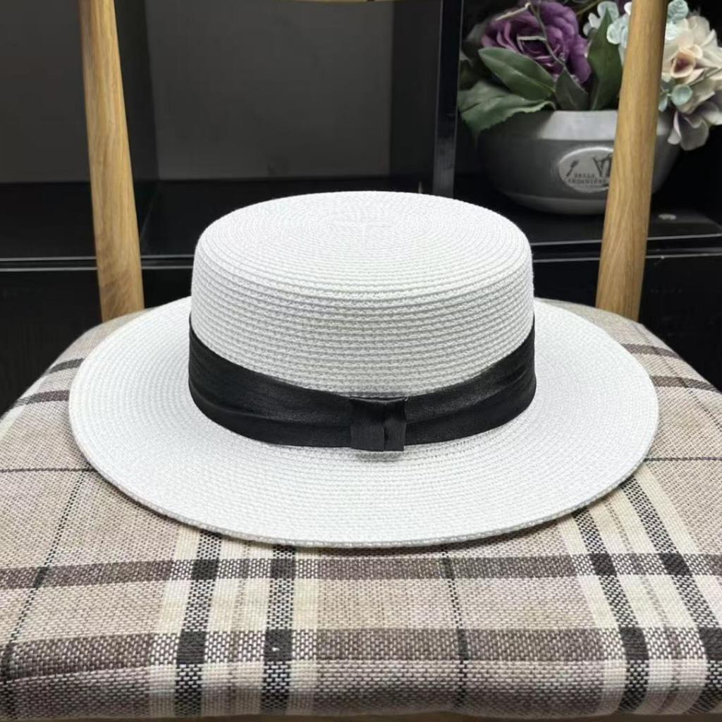 Hepburn French Flat Top Straw Hat Women's Seaside Vacation Visor Breathable Sunscreen Hat