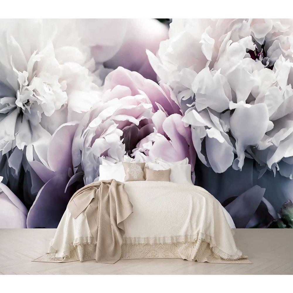 Purple White Peony Floral Wall Mural Large Flower Wallpaper Home Decor