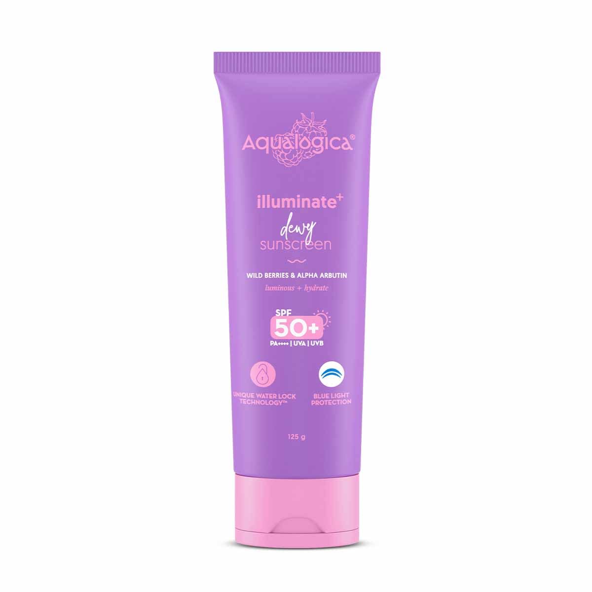 Aqualogica Illuminate+ Dewy Sunscreen Gel SPF 50+ PA++++ 125 g Pack for Luminous Hydrated Skin
