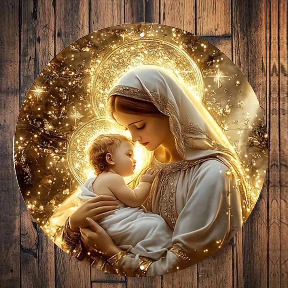 Vintage Aluminum Metal Sign,Tin Sign Mary Themed Vintage Aluminum Circular Metal Sign Outdoor Decor Garage Decorations