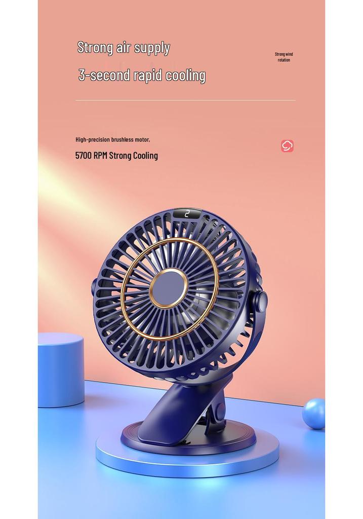 USB Rechargeable Clip-On Fan with Speed Display - 360° Rotating Portable Mini Desk Fan