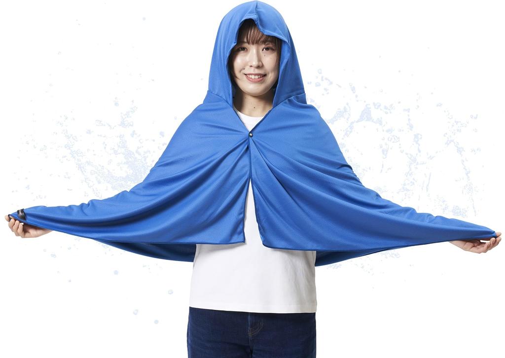YAMAZEN Cooling Cooling Heat Stroke Antibacterial Free Watching Marine Blue Poncho, Poncho, Prevention, Cooling, Effect, Size, Sports, Sports,