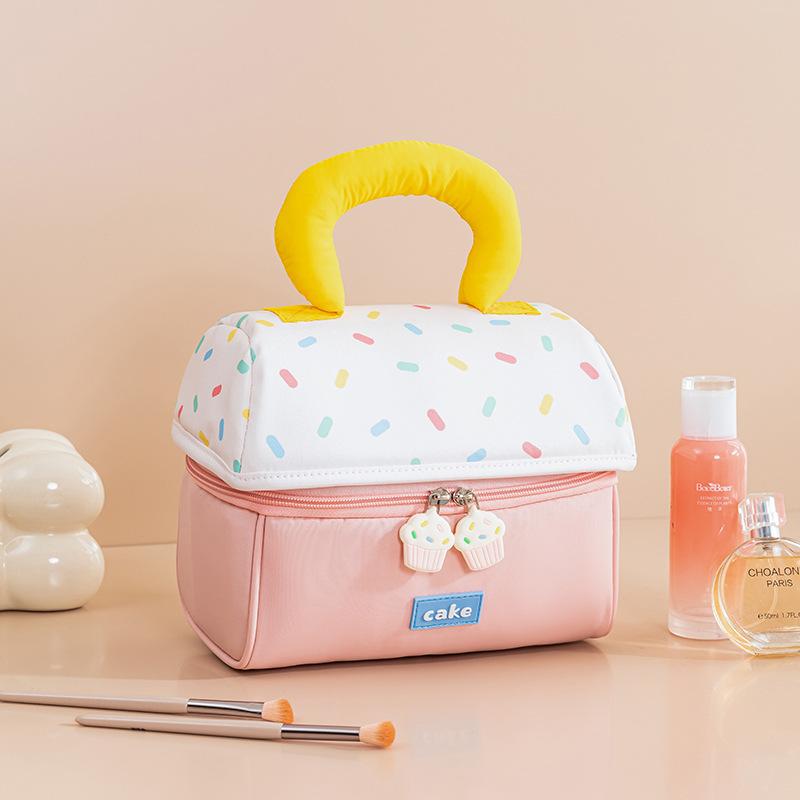 Cute cosmetic bag, thickened small house gift, large-capacity partition storage bag, soft portable toiletry bag