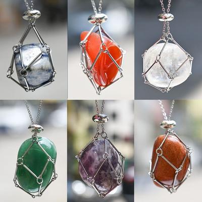 Colar de gaiola de suporte de cristal intercambiável colares de corrente de cor prata uso diário