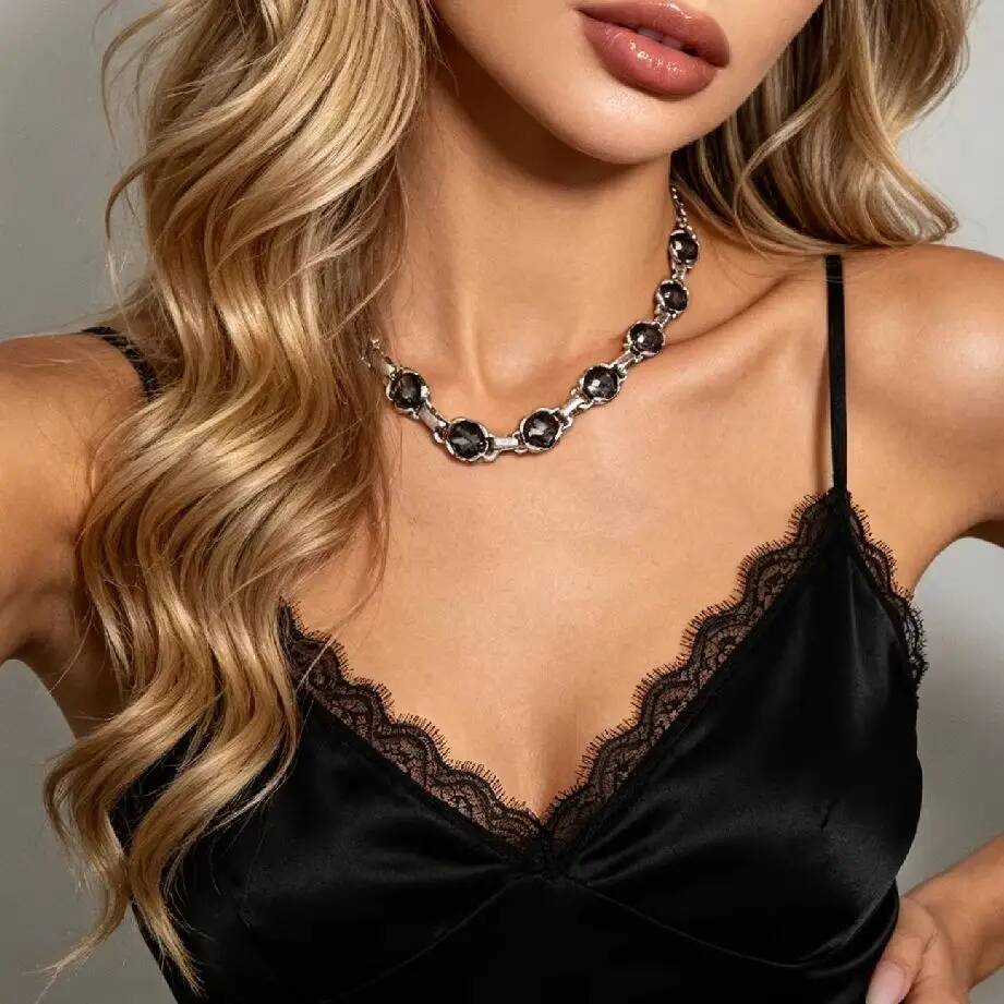 SHIXIN 2 Styles Exquisite Shiny Glass Drill Choker Necklace Jewelry Women Retro Charm Irregular Short Neck Chain Accessory Gift