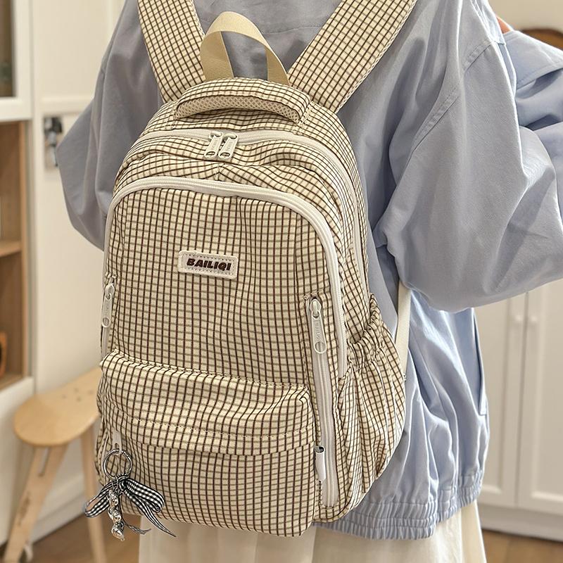 Plaid Print Student Schoolbag Women Campus Backpack