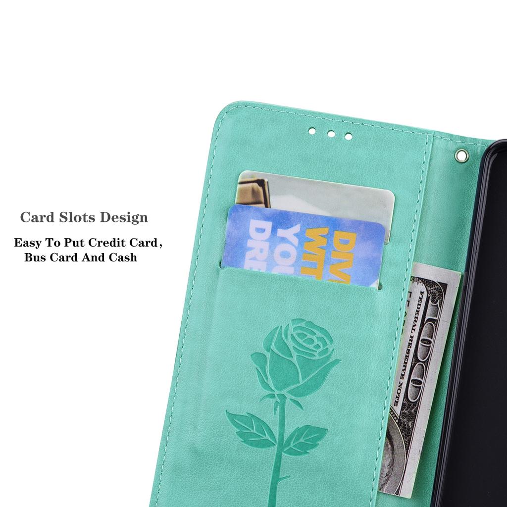 For iPhone 16 Pro Max Case Rose Pattern Leather Wallet Phone Cover with Strap