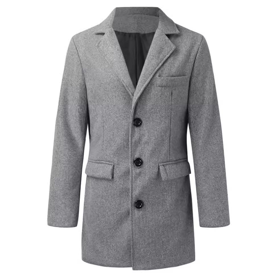 Men's Autumn/Winter Single-Breasted Woolen Trench Coat