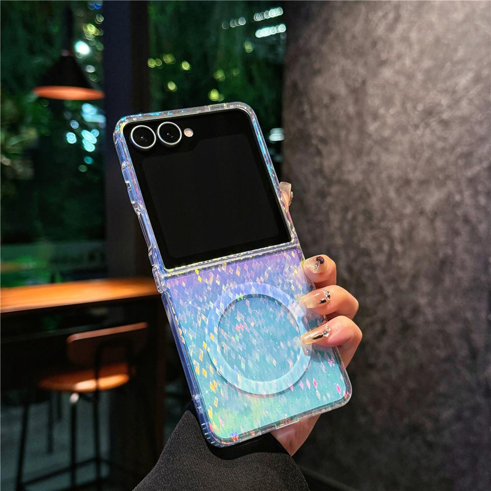 Applicable To Samsung Zflip7 Mobile Phone Case Zflip 5th Generation Folding Screen Flip Zflip6 Laser Gradual Change Magnetic Case