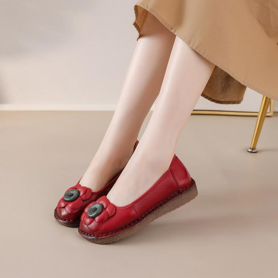 Fashion New natural leather ballet flats women's autumn unique moccasins woman luxury ancient flats soft travel shoes lady flower loafer