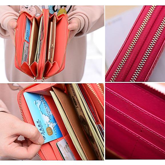 Women’s Double Zipper Long Wallet Crocodile Embossed PU Leather Large Capacity Phone Clutch Card Holder Coin Purse Zip Around Wallet