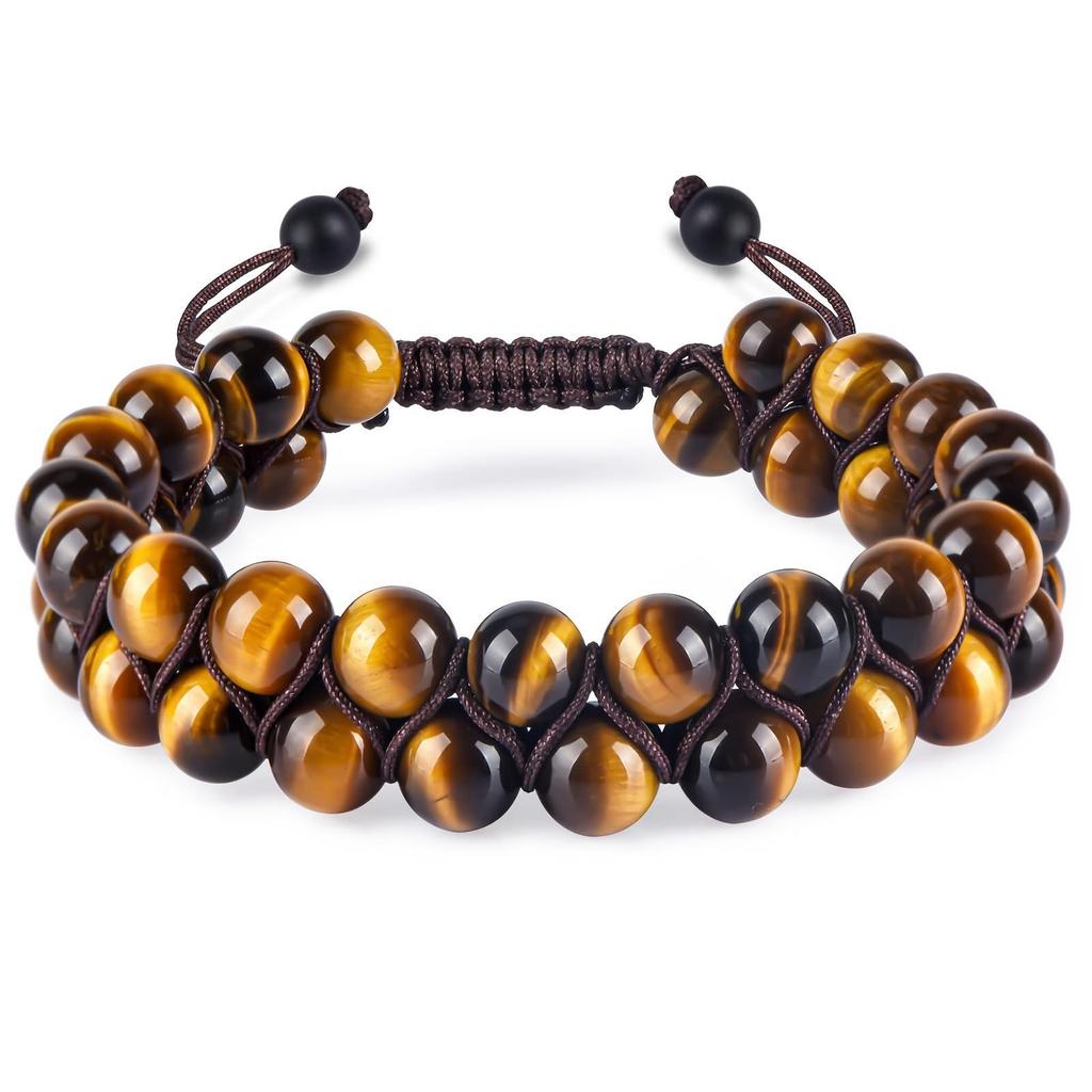 Tiger Eye, Green Pine Cat's Eye, Red Pattern Obsidian, and Green Ghost Natural Stone Woven Bracelet