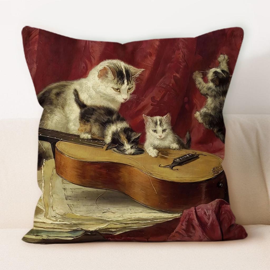 Oil Painting Cat Cat Picture Pillowcase Living Room Sofa Cushion Cover Bedside Pillow Pillowcase Home Decoration