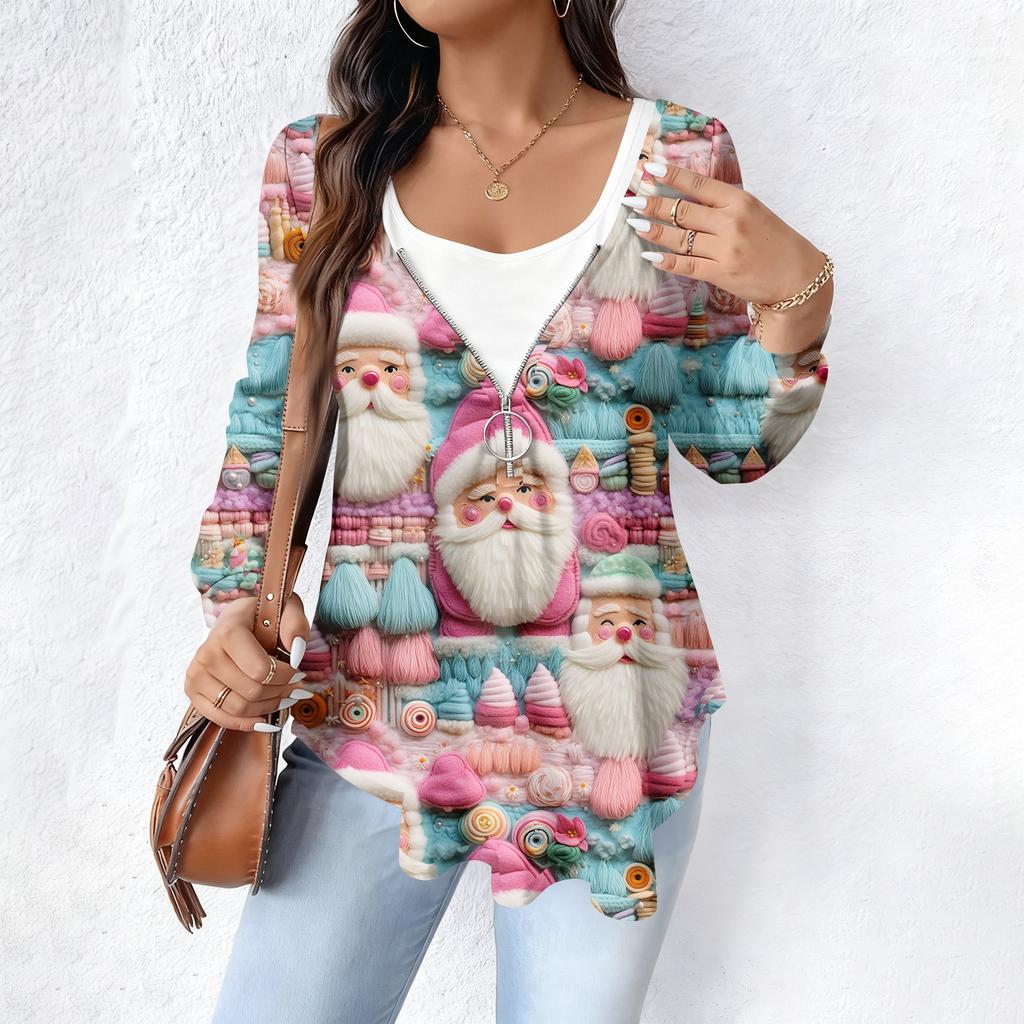 Women's Fashionable Casual Long Sleeved Loose Oversized Printed Top