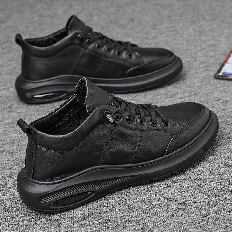 Black big head leather shoes winter business dress British style small leather shoes soft sole casual shoes autumn and winter