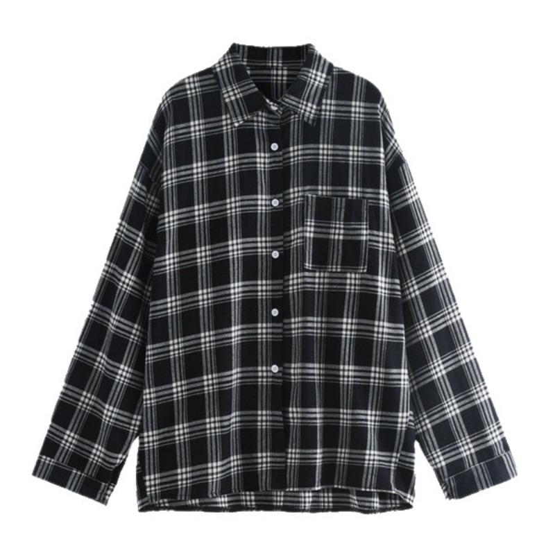 Women S Vintage Plaid Loose Long Sleeve Shirt