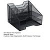 Letter Tray Organizer Desk Mesh File Organizer with 3 Paper Tray And 2 Vertical Upright Section Metal File Folder Sorter for Office Supplies
