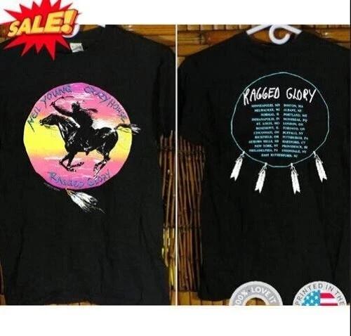 Нил Янг Crazy Horse Ragged Glory Тур 1991 Черная Футболка Унисекс Размер S-5XL Унисекс Футболка S