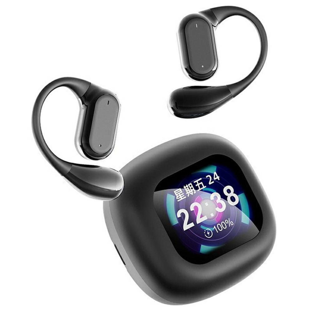 

Q18 AI Translation Earbuds Ear Hanging Wireless BT Earphones with Screen Display Charging Case Black