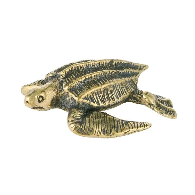 Brass Turtle Small Home Deco Ornaments Pure Solid Copper Antique Animal Miniatures Figurines Crafts Office Desktop Decorations