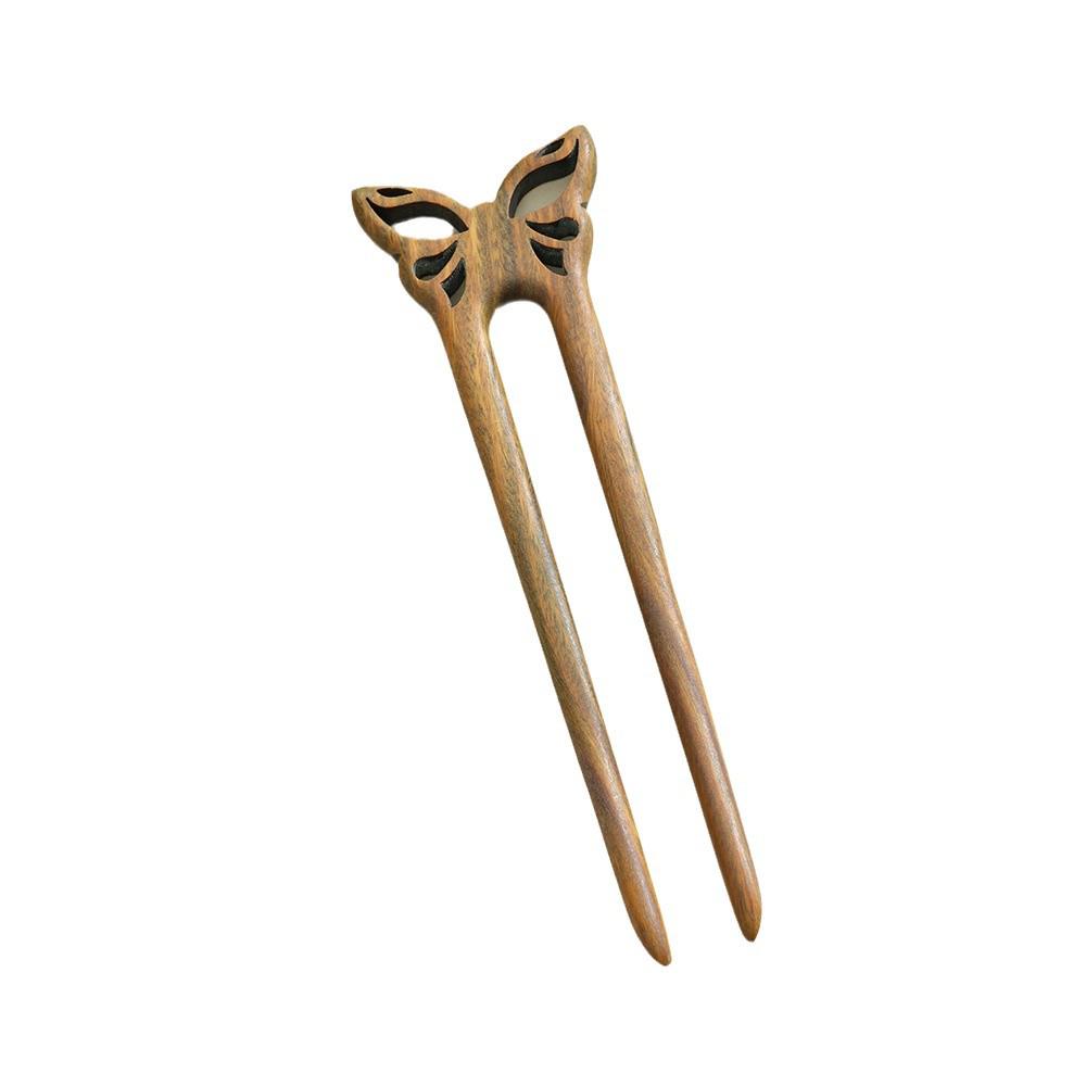 Handmade Wooden U-Shaped Double Hairpin: Ancient Style Updo Accessory for Hanfu