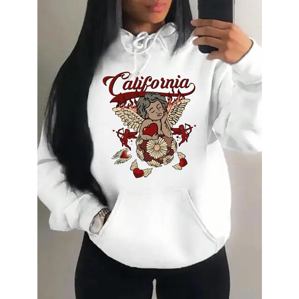 California Love Wing Angel Boy Printed Hoodies Women Harajuku Pocket Streetwear Fashion Oversized Hoody Fleece Autumn