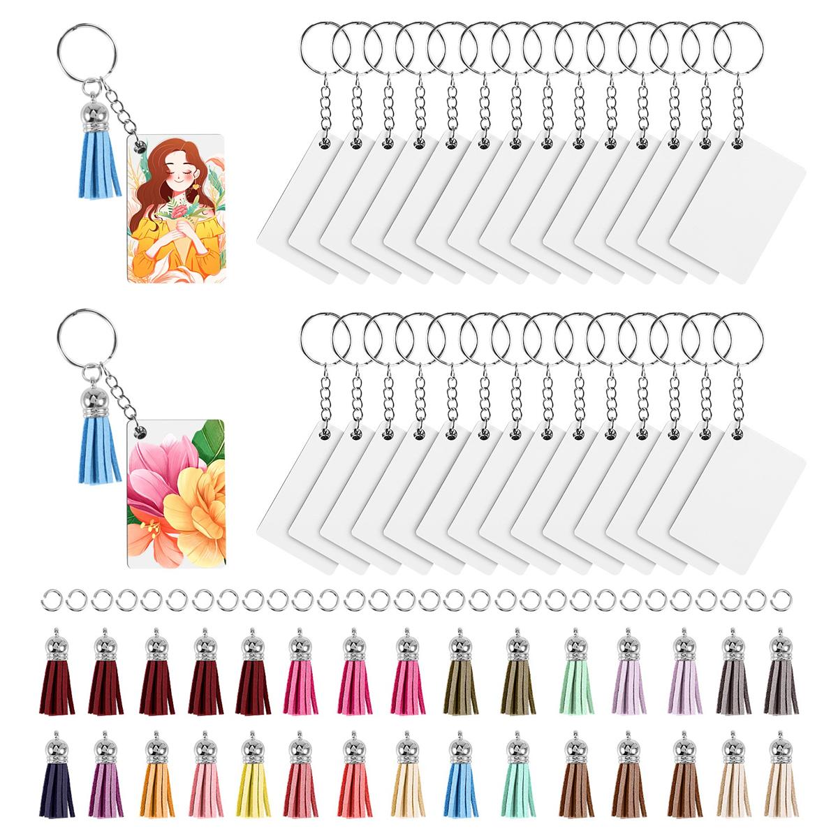 Sublimation Keychain Blanks Bulk, set of 30 Sublimation Keychain Blanks Set with Tassels, Keychain Circle, NONE