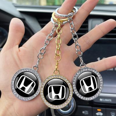 Car Badge Crystal Keychain Key Ring Pendant Accessories For Civic Accord Fit Jazz Pilot CRV Odyssey Passport City Shuttle TT5