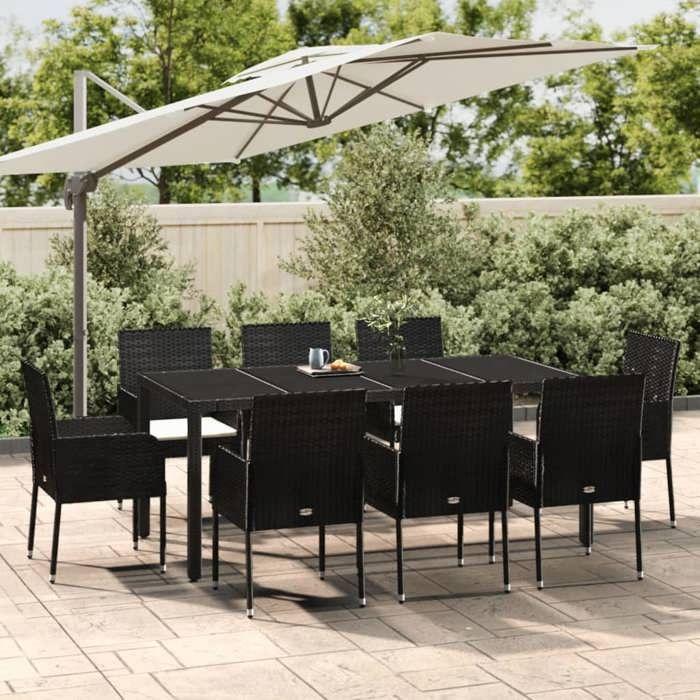 VidaXL Ensemble à manger jardin 9pcs et coussins noir résine tressée, ensemble de salle à manger, ensemble de salle à manger 3185004