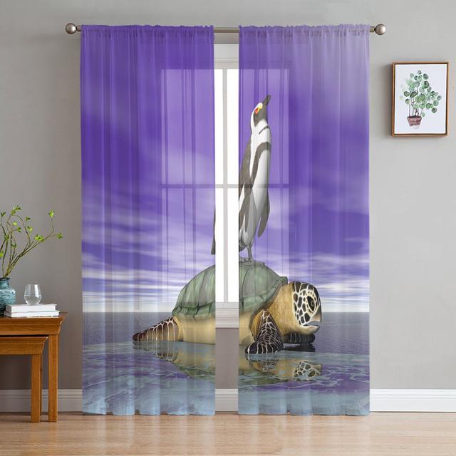 Życie morskie Muszle morskie Żółwie morskie Firanki Salon Sypialnia Kuchnia Dekoracja Okna Woale Organza Tiul Zasłona