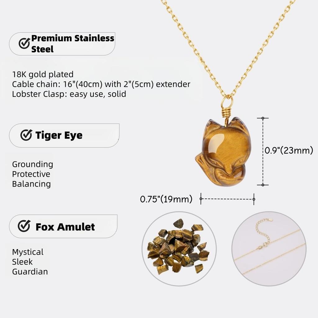 Tiger Eye Fox Luck Charm Necklace for Women [COAI]