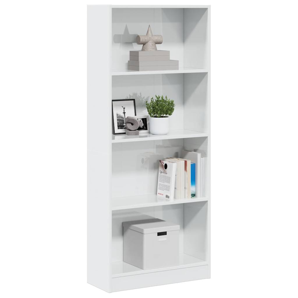 Bookshelf High Gloss White 60 x 24 x 143 cm Engineered Wood