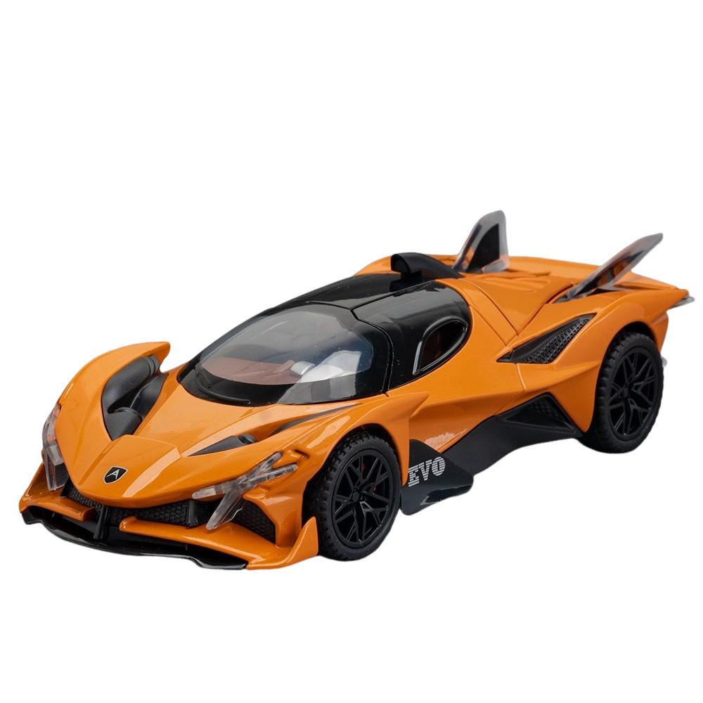

Модели игрушечных машинок Apollo EVO в масштабе 1/32, литые из сплава, спортивные автомобили, инерционные, со звуком и светом, 2 открывающиеся двери, гоночные автомобили, подарок для ребенка оранжевый
