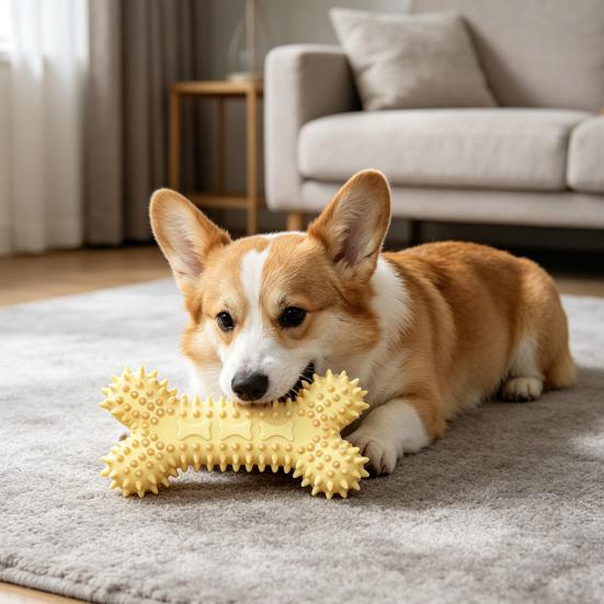 Hundeleckerli-Spender-Spielzeug Stacheliger Knochen Hundekauspielzeug Hundezahnreinigungspielzeug für Welpen Zahnungsangst Linderung