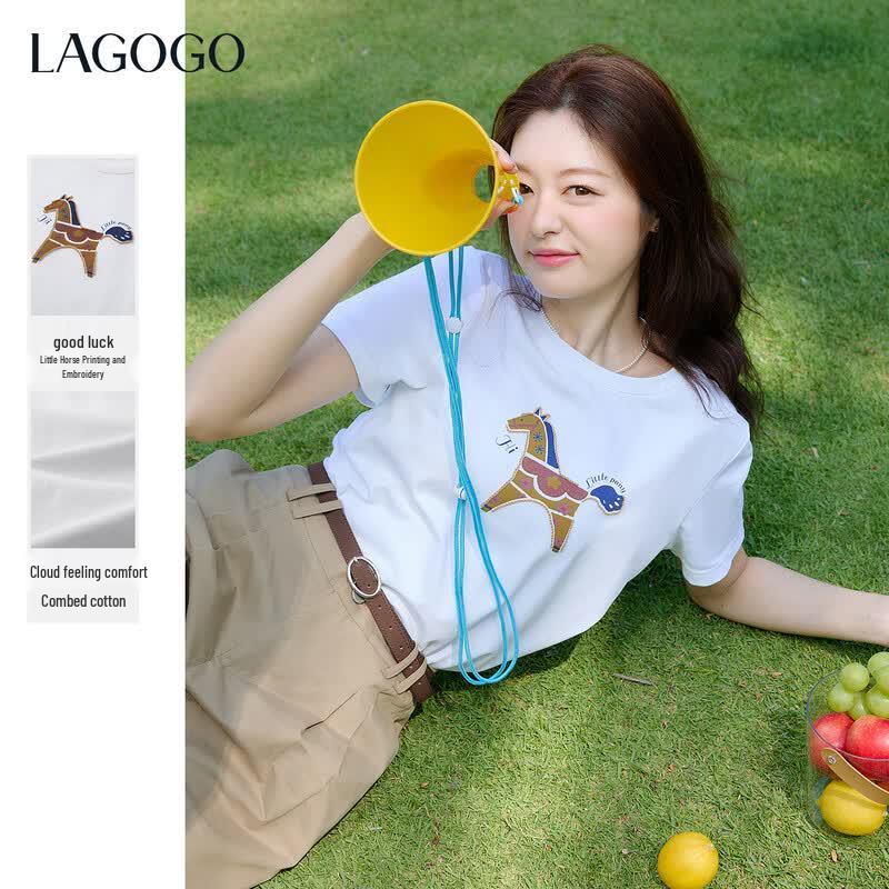 LAGOGO Women s Embroidered Casual T-Shirt L