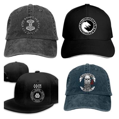 Vikings Mjolnir and Rune Wheel Norse Mythology Symbol Baseball Dad Cap Hip Hop Cap Adjustable Classic Sports for Unisex Women Hat