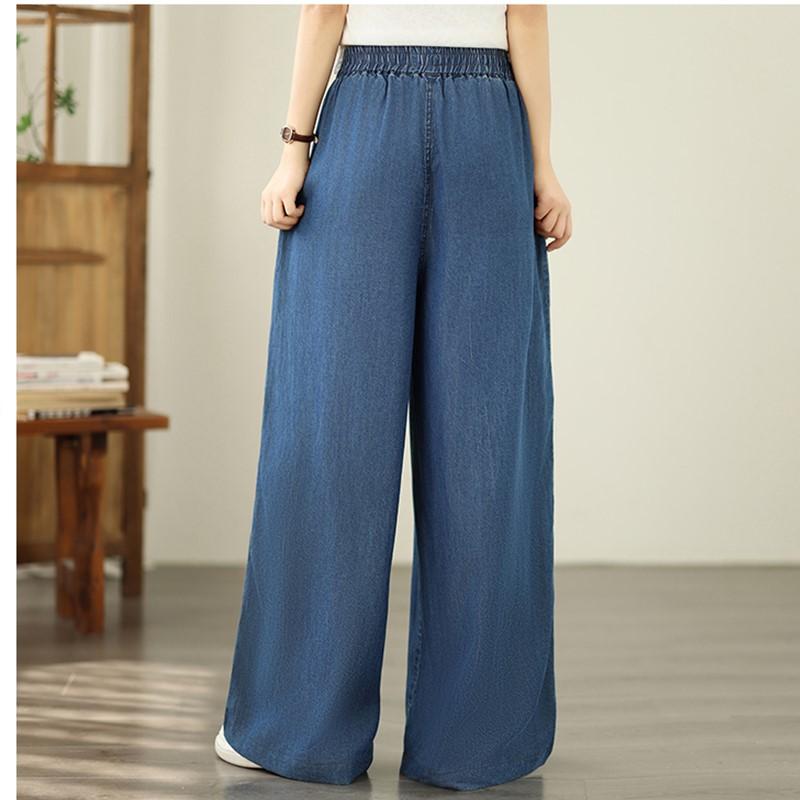 Plus size Vintage high waist casual loose long Women summer jeans denim wide leg Pants