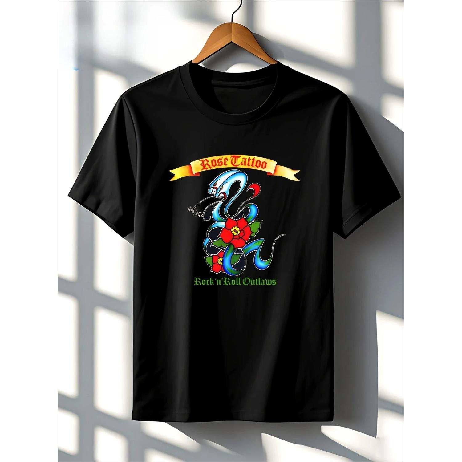 

Men s Printed T-shirt Rose Tattoo Rock Band T-shirt - Suitable for All Seasons Suitable for Concerts Gyms and Daily Casual Wear S чёрный