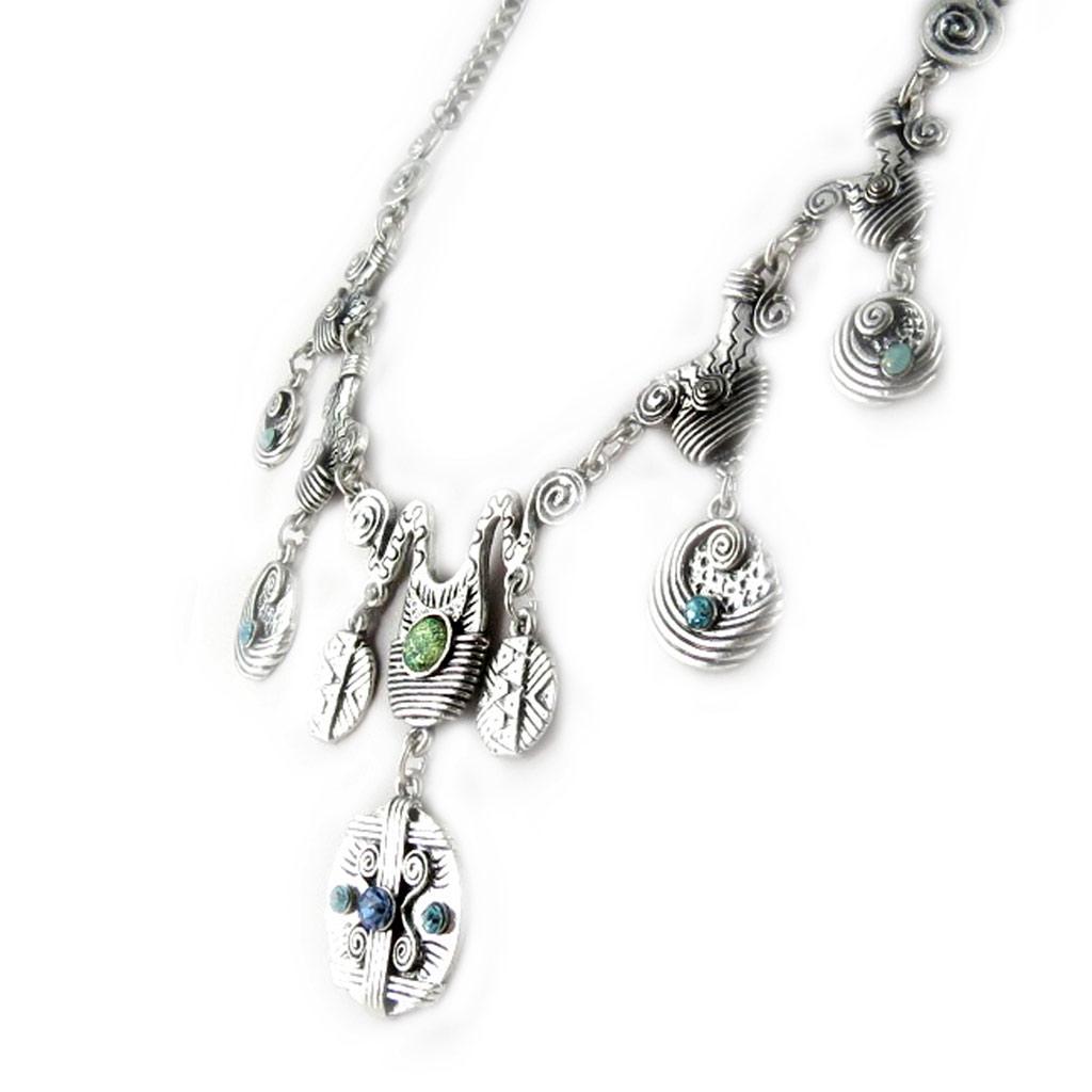 Les Trésors De Lily [D8951] - Designer Necklace 'Memories of the Past' Turquoise Silver