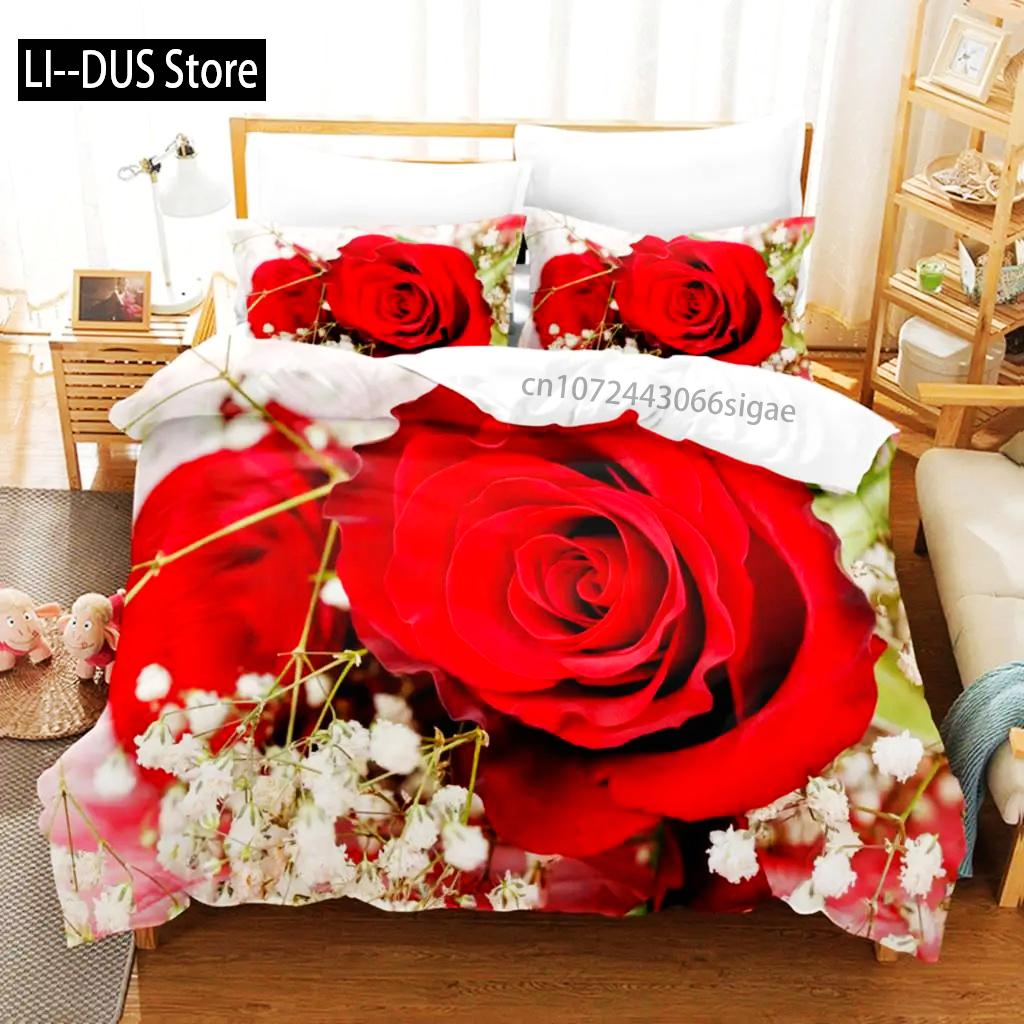 Red Roses Duvet Cover Set Queen Size King Full 3D Bedding Sets Flower Pillowcase Quilt Linens Single Double Bed 240x220 260x240