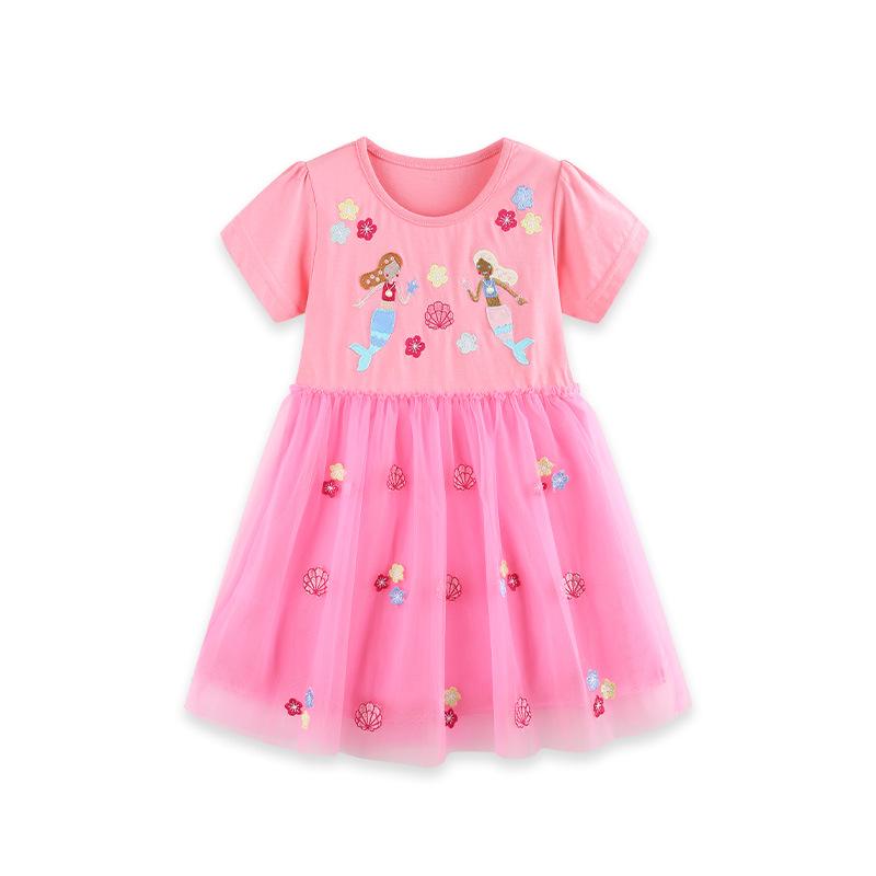Summer New Arrivals: Girls Mesh Skirt, Cartoon Embroidered Short Sleeve Dress 110cm - 4Y