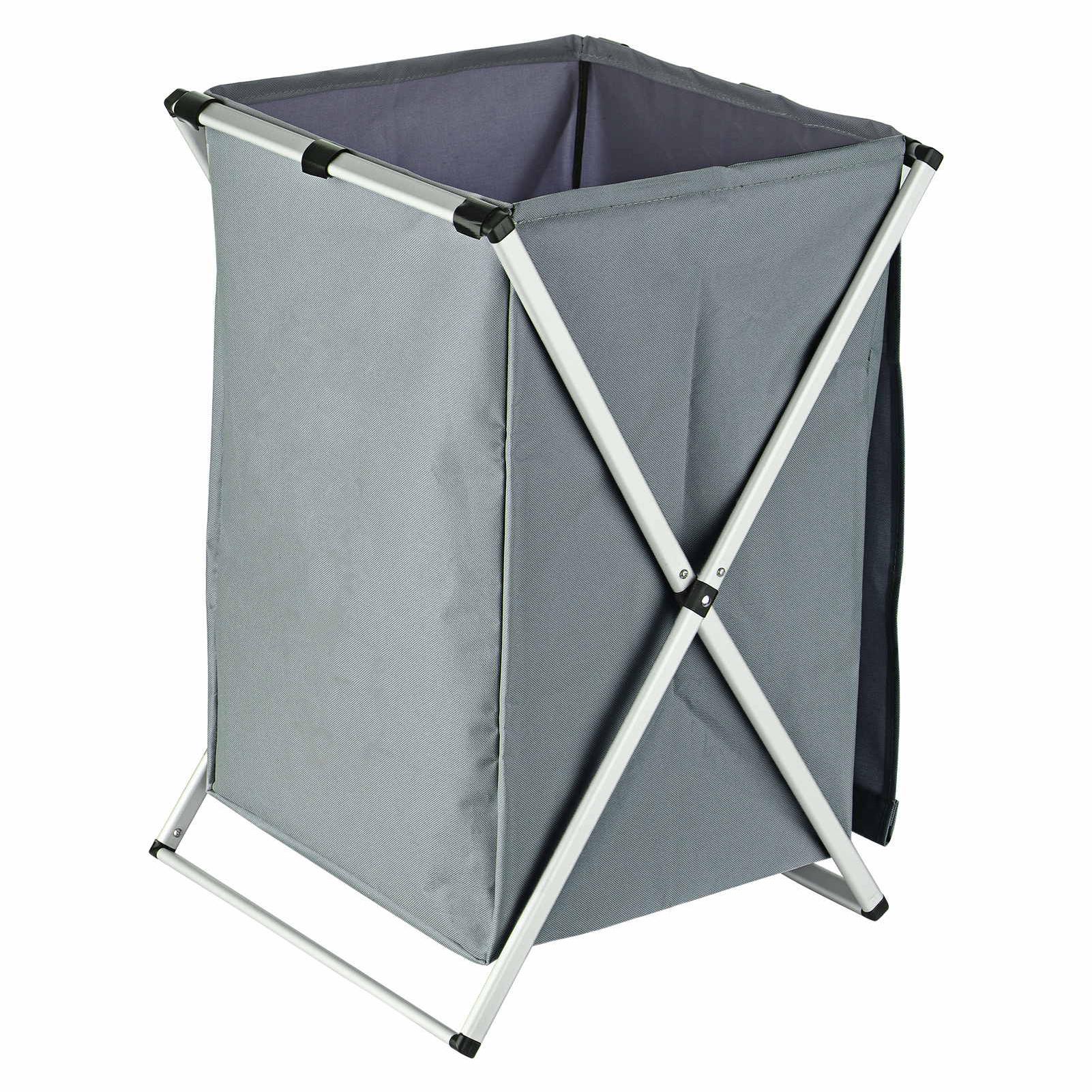 

Laundry Basket Clothes Hamper Organizer Sorter Storage Foldable With Cover Handle Aluminum Frame For Bathroom Bedroom Home Gray сірий колір