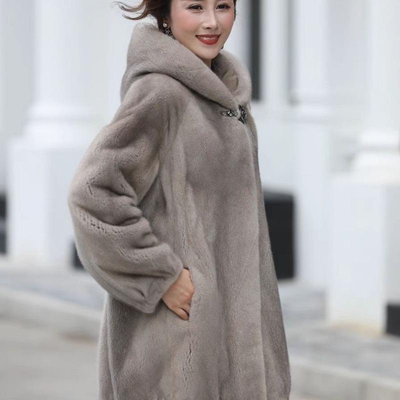 Imitation mink coat women's medium and long winter thickened imitation whole mink fur imitation coat black