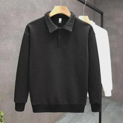 Men's Trendy Solid Color Long-Sleeve Polo Shirt - Casual Lapel Sweatshirt for Spring & Autumn