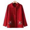 Mom's autumn and winter knitted coat medium old woman cardigan sweater embroidered top woolen coat